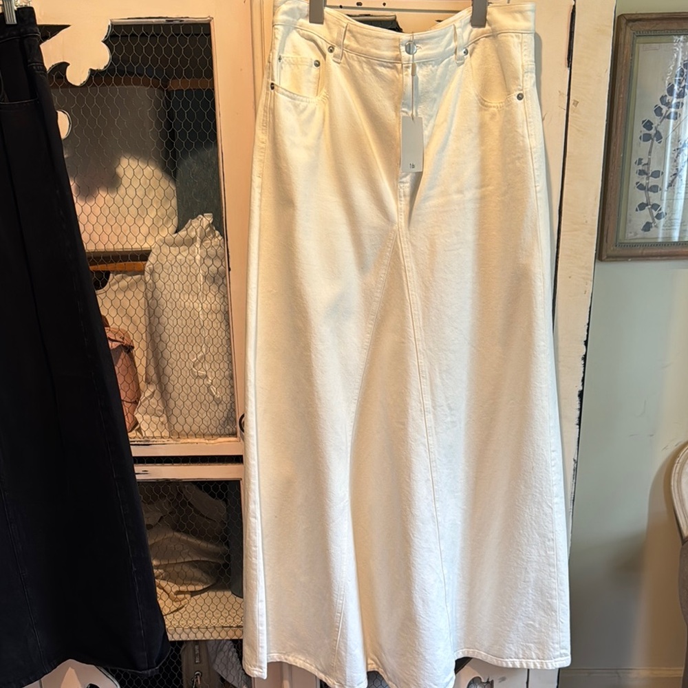 Tibi White Denim Godet Maxi Skirt, size 30, NWT, $100